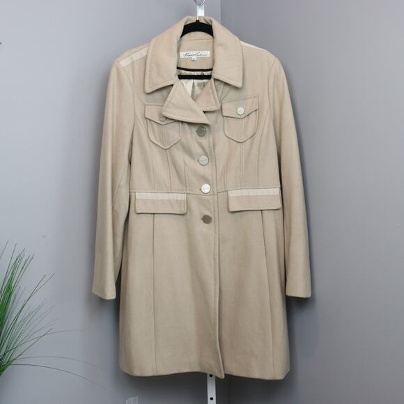 Kenneth Cole New York Wool Blend Coat Women’s Size 14 Beige Button Front - Picture 1 of 7